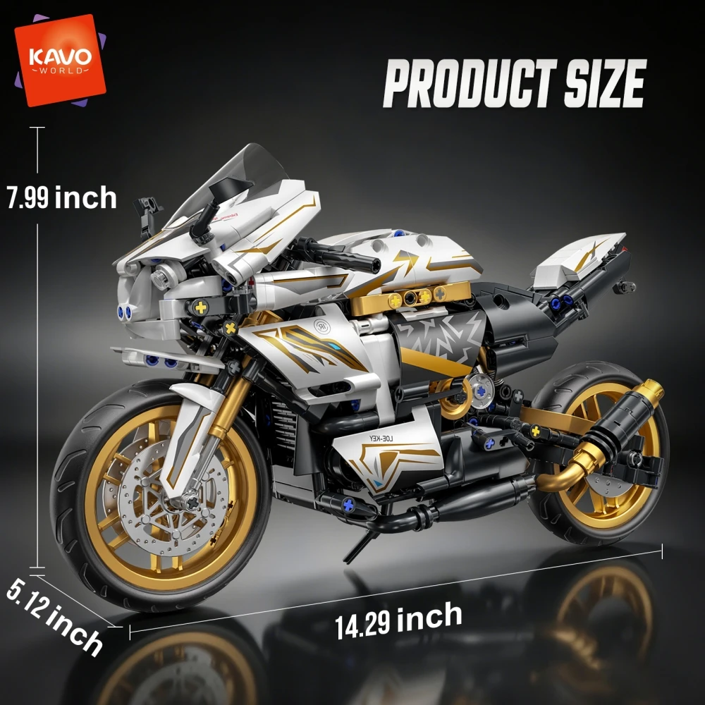 KAVOWORLD MOC Retro Platinum Motorcycle Building Block Kit 704PCS 1:10 Scale Sport Bike Model DIY Assembly City Racing Motorbike Construction Toy Working Suspension & Disc Brakes Desk Display Decor Halloween Thanksgiving Christmas Car Set Gift for Friends