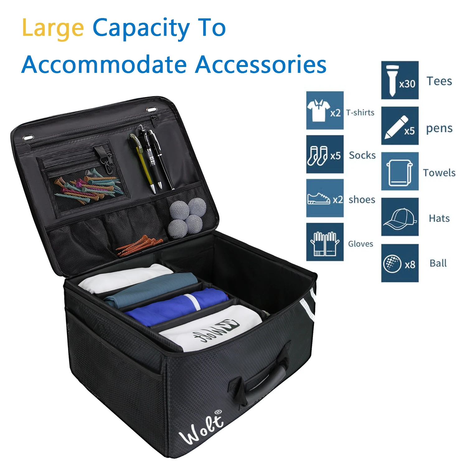 WOLT | Golf Trunk Organizer-Collapsible & Foldable Golf Travel Bag, Waterproof Car Golf Locker with Separate Compartment,Durable