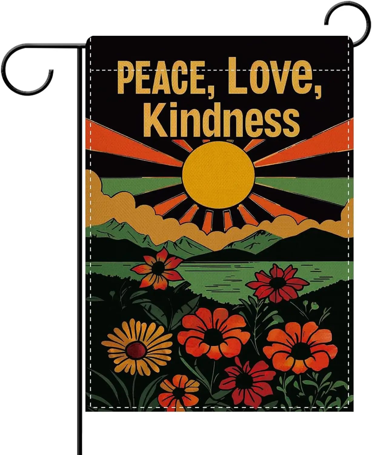 Dyrenson Peace Love Kindness Decorative Garden Flag, Inspirational Equality Sun Sunshine Floral Yard Outside Home Decoration IIC