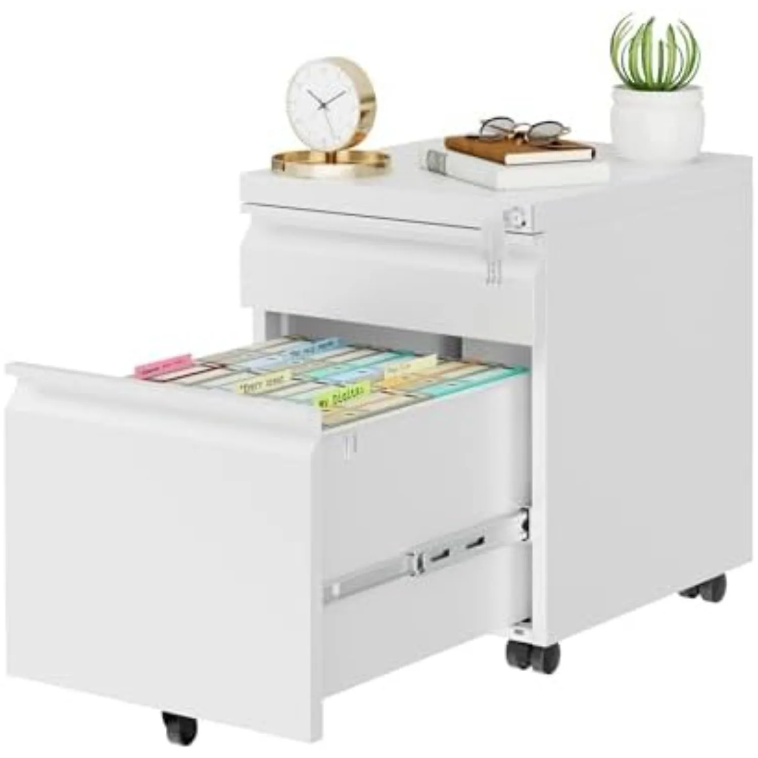 2 Drawer Metal Mobile File Cabinet with Lock and 4 Keys | Pre-Assembled Under Office Filing Cabinet for Home Office