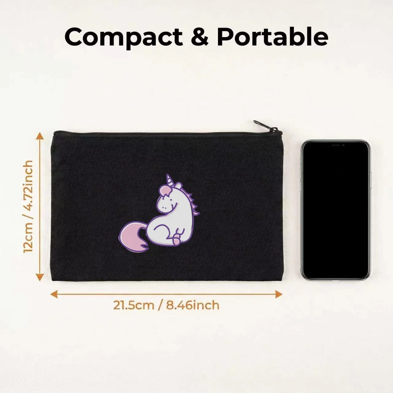 1pc Cute Cartoon Pink Unicorn Double Sided Printing Makeup Bag Unisex Portable Travel Canvas Cosmetic Storage Pouch