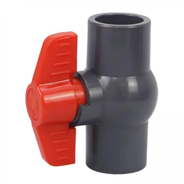 Ball Valve Water PVC Durable Gray Red Handle Quick Install Pipe Fitting for Home and Outdoor Plumbing