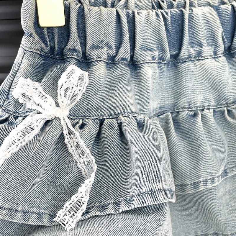 Picture 7: Girls' Denim Lace-Trimmed Multi-Layered Tiered Skirt
