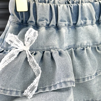 Girls Denim Lace-Trimmed Tiered Skirt 6 Girls' Denim Lace-Trimmed Multi-Layered Tiered Skirt 6