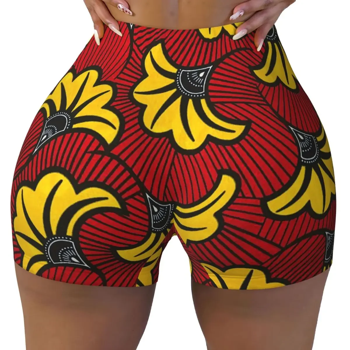 Custom African Ankara Wax Print Yoga Shorts Women Gym Workout Running Athletic Volleyball Biker Shorts