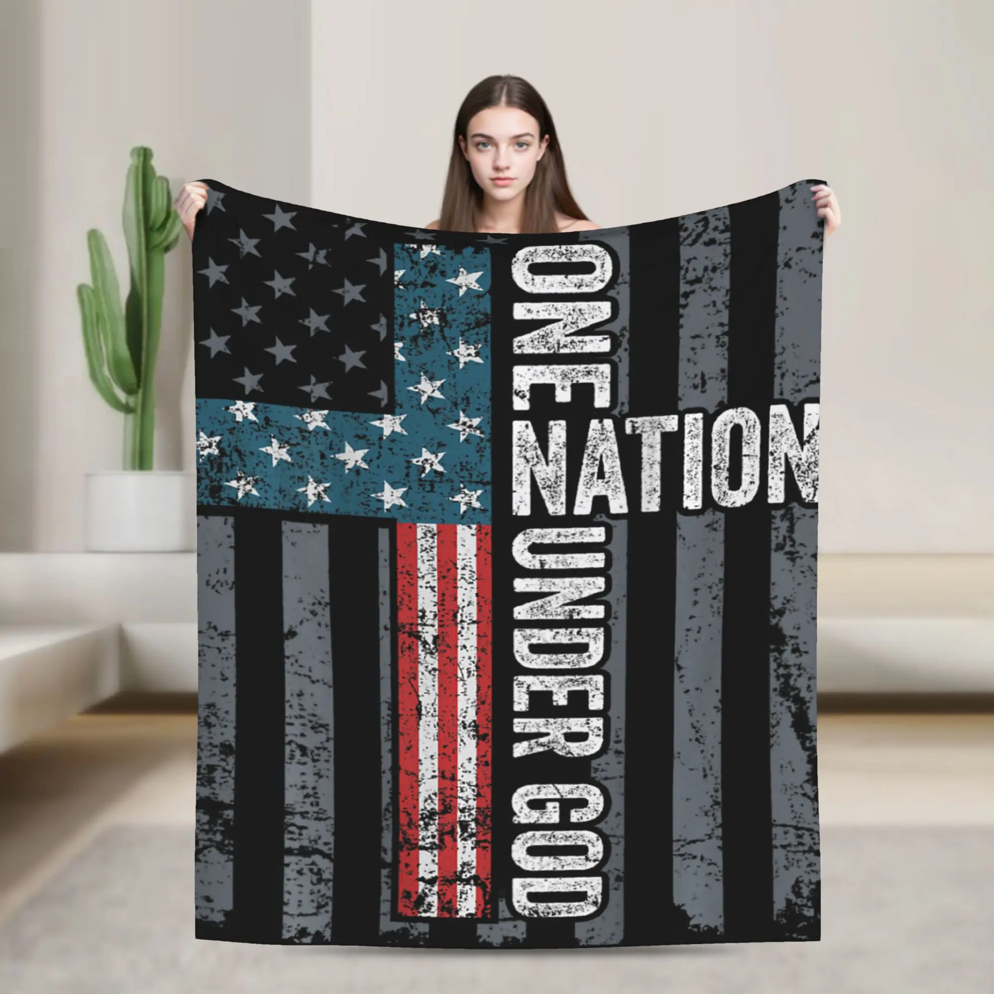 ONE Nation Under GOD Christian Plush Blanket Kids Adult  Flannel Throw Blanket For Couch Chair Warm Soft Bedspread Birthday Gift