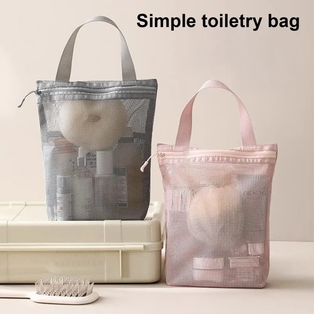 Travel Toiletry Bag Capacity Shower Storage Bag with Zipper Closure Solid Color Hollow Mesh Cosmetic Organizer Beach Toilet Bag