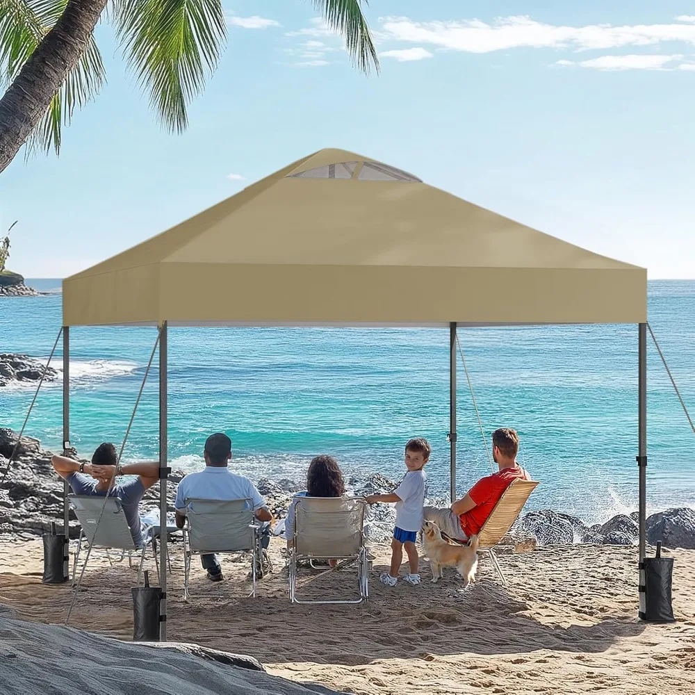 10x10ft 1-Person Setup Pop Up Canopy Tent - Easy Outdoor Sun Shade for Events, Parties, Camping, Gazebo with Wheel Cover