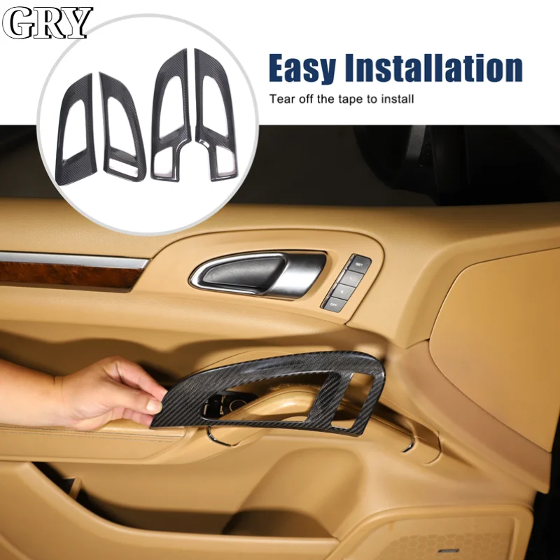 Car Inner Door Handle Frame Cover Trim For Porsche Cayenne 2011-2017 Real Carbon Fiber Interior Car Accessories