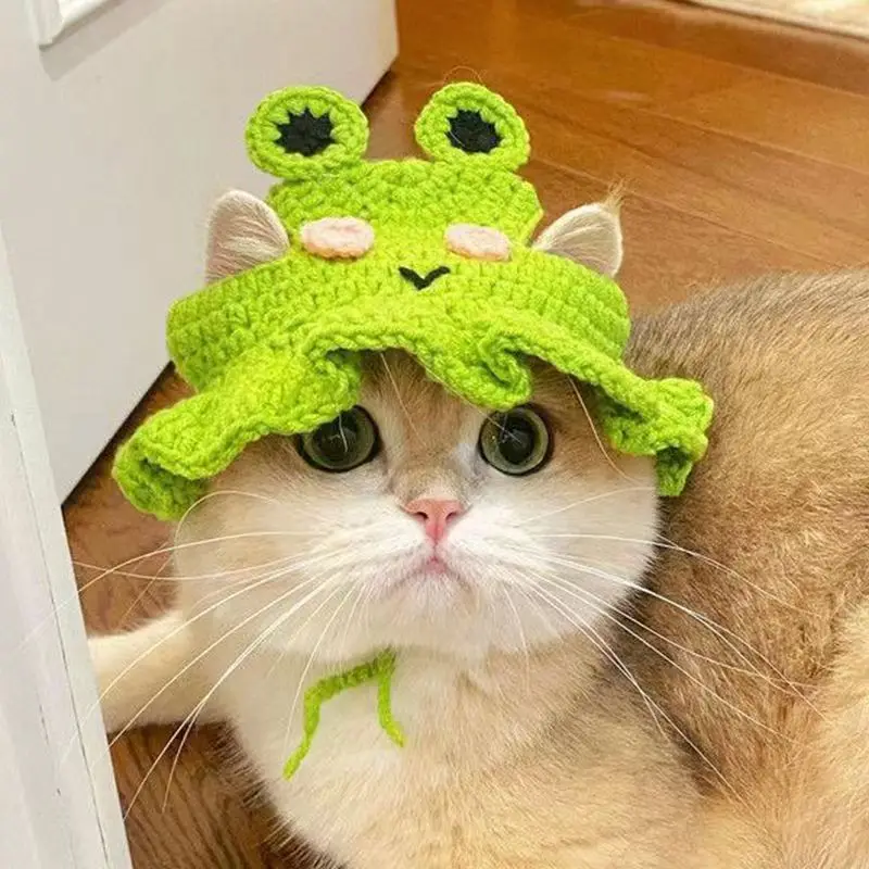 Cross-border Amazon handmade woolen knitted pet headgear for dogs, small size dogs, funny and cute cross-dressing cat hat