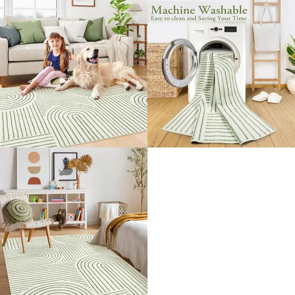 

Мягкий моющийся ковер 5x7 футов, ультратонкий, нескользящий, зеленый, для спальни, современной гостиной, столовой, офиса