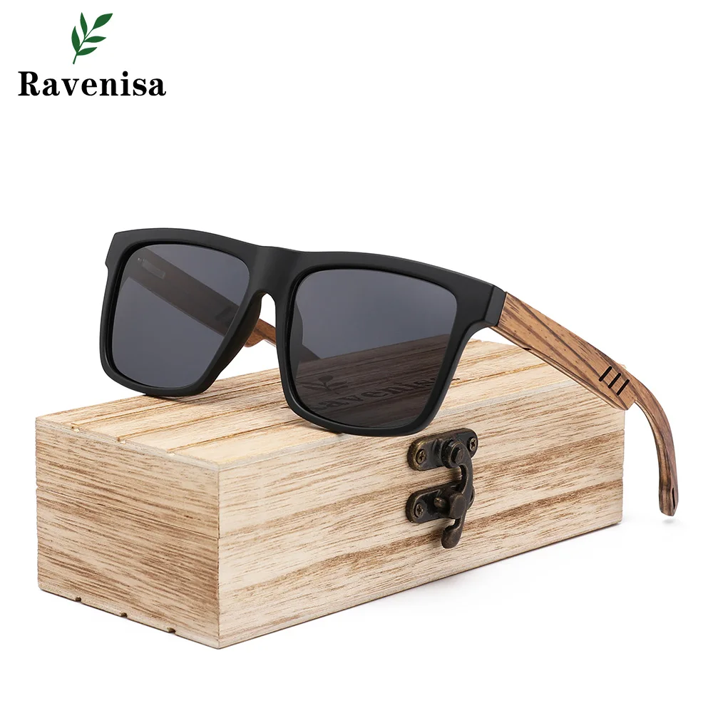 Zebra Wood Sunglasses Men Eyeglasses Polarized Sunglasses Luxury Brand Square Black Sun Glasses With Wooden Box Set