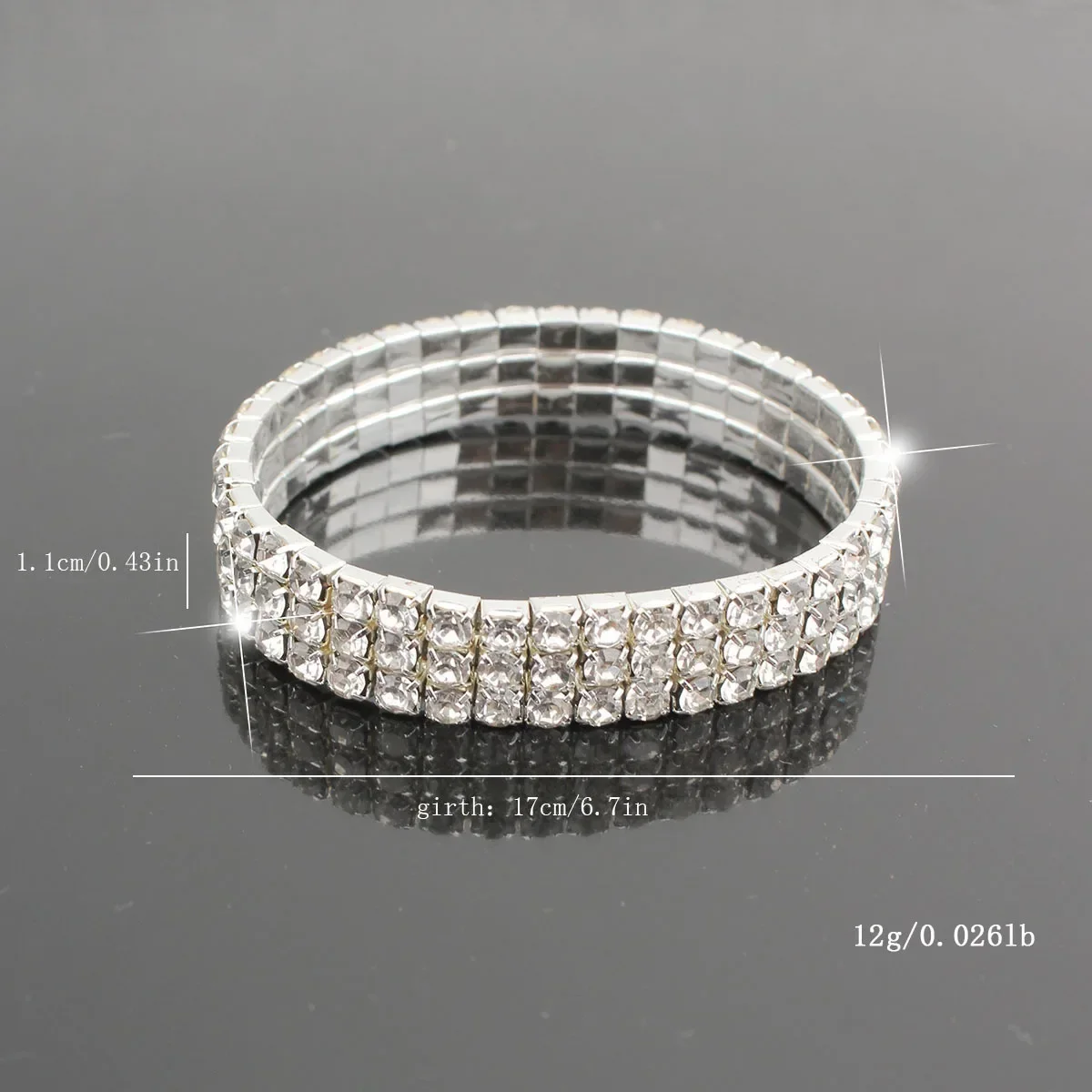 Three Row Elastic Bracelet Simple Temperament Crystal Bride Pulseira Bling Bangle for Women Men Jewelry Wedding Christmas Gift