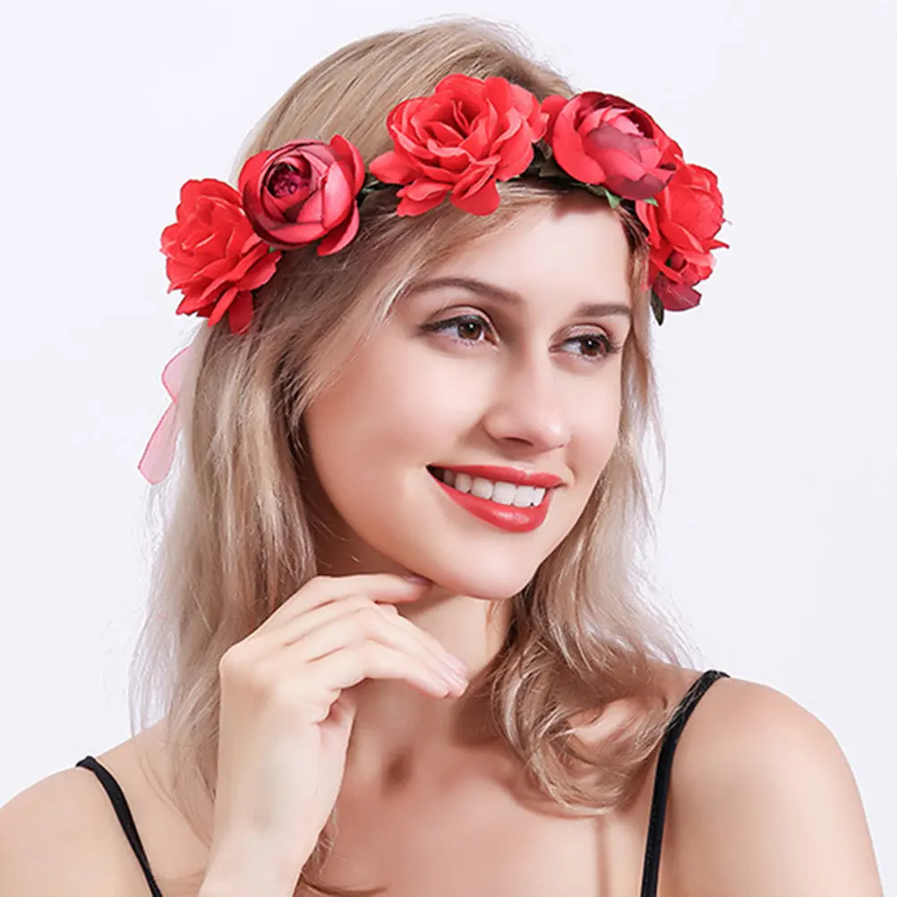 

Элегантный ободок с розами, свадебный аксессуар для волос, цветочный венок для свадьбы, причастия, празднований, путешествий, пляжа, фотосессий