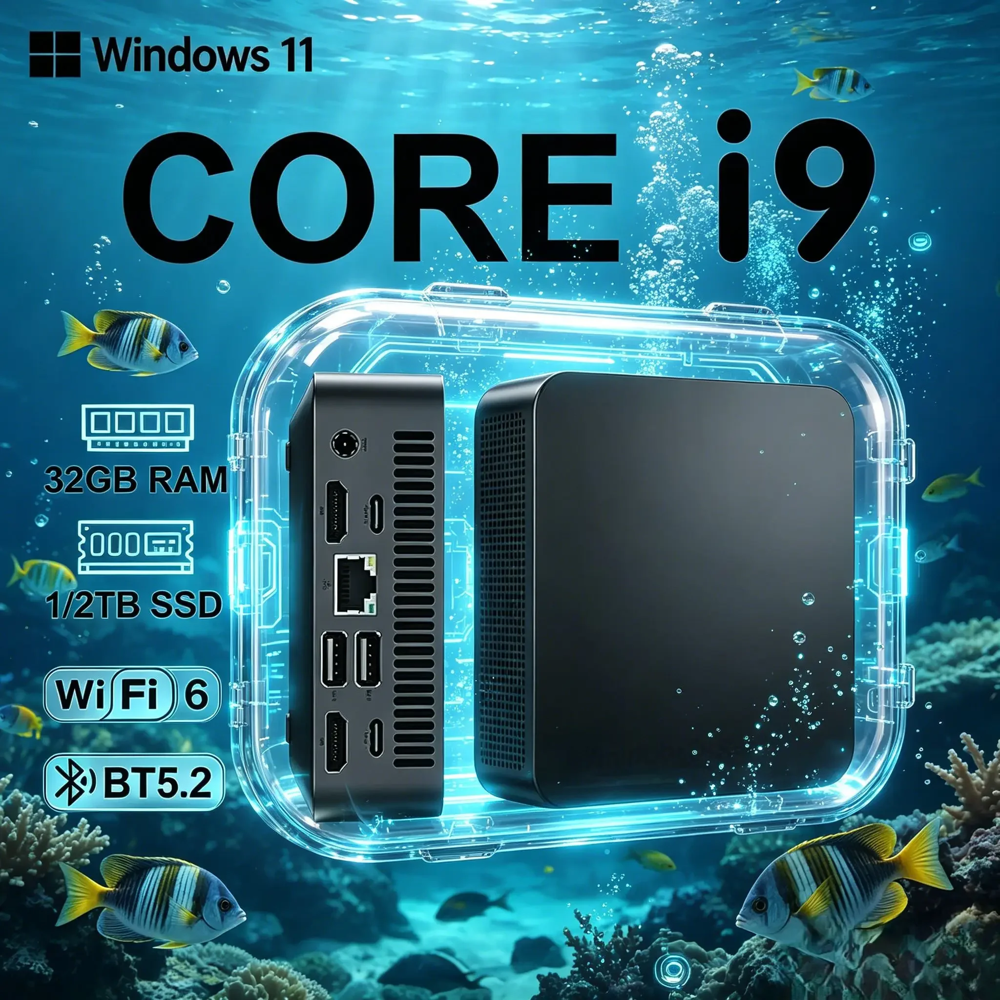 Slim Mini PC Core Desktop Windows 11 Pro Intel I9‑8950HK 32GB RAM 1TB/2TB SSD WiFi 6 BT5.2 4K High‑Speed Work Study Computer