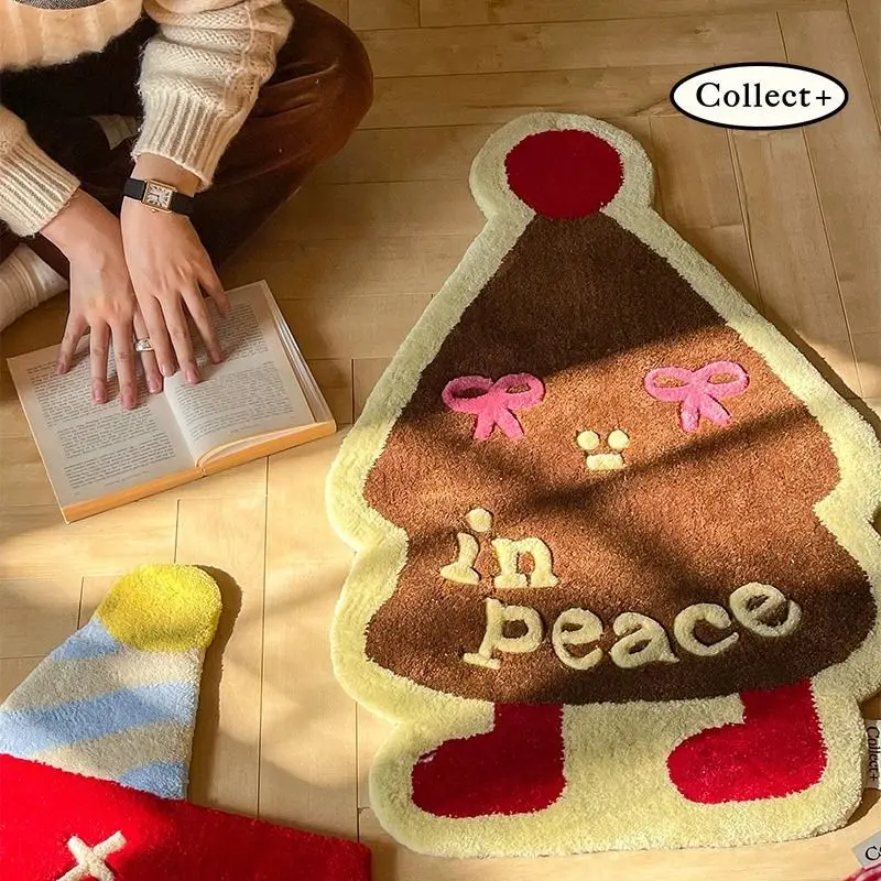 Cartoon imitation cashmere carpet Christmas soft non-slip bedroom bedside blanket home into the living room sofa coffee table