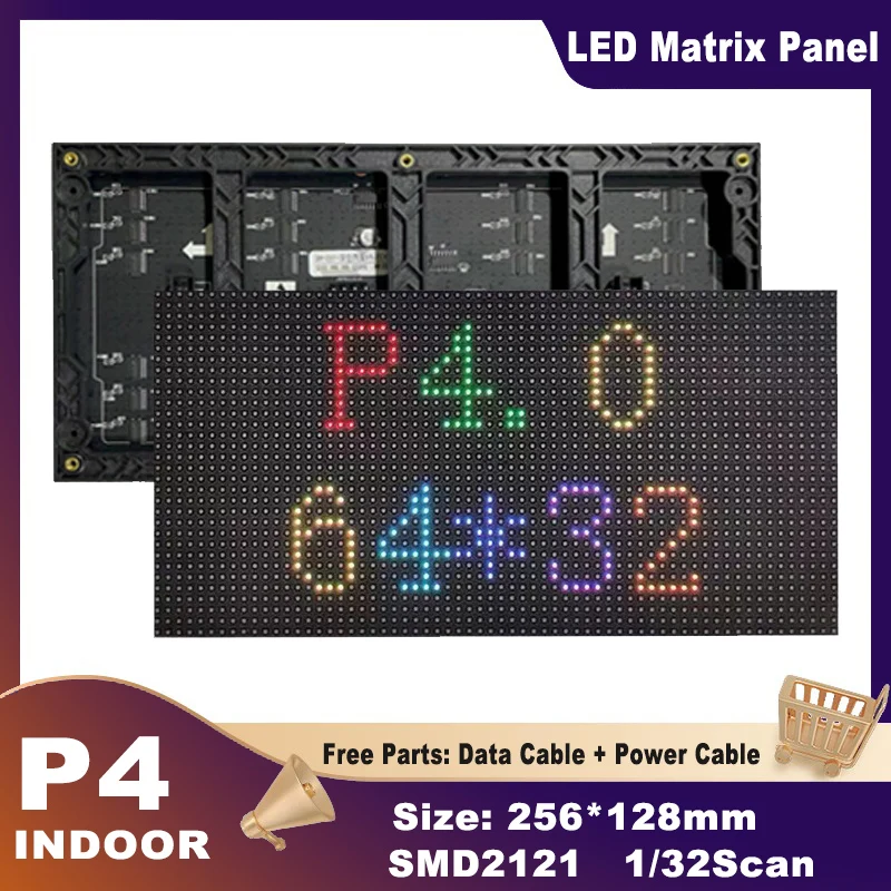 Módulo de pantalla LED para interiores P4, tamaño 256x128mm, RGB, a todo color, SMD2121, 64x32 píxeles, matriz de fabricante de pantalla de alquiler LED HD