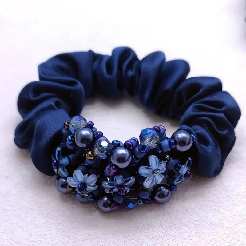 

Soft Satin Large Intestine Ring Crystal Hair Tie Adult Headband Elegant Ponytail Headdress Flower Rubber Band Hair Scrunchies