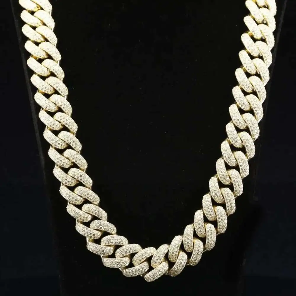 Hip Hop Jewelry Cuban Chain 18mm 3 Rows 925 Sterling Silver Sparkling Miami Vvs Moissanite Cuban Link Chain