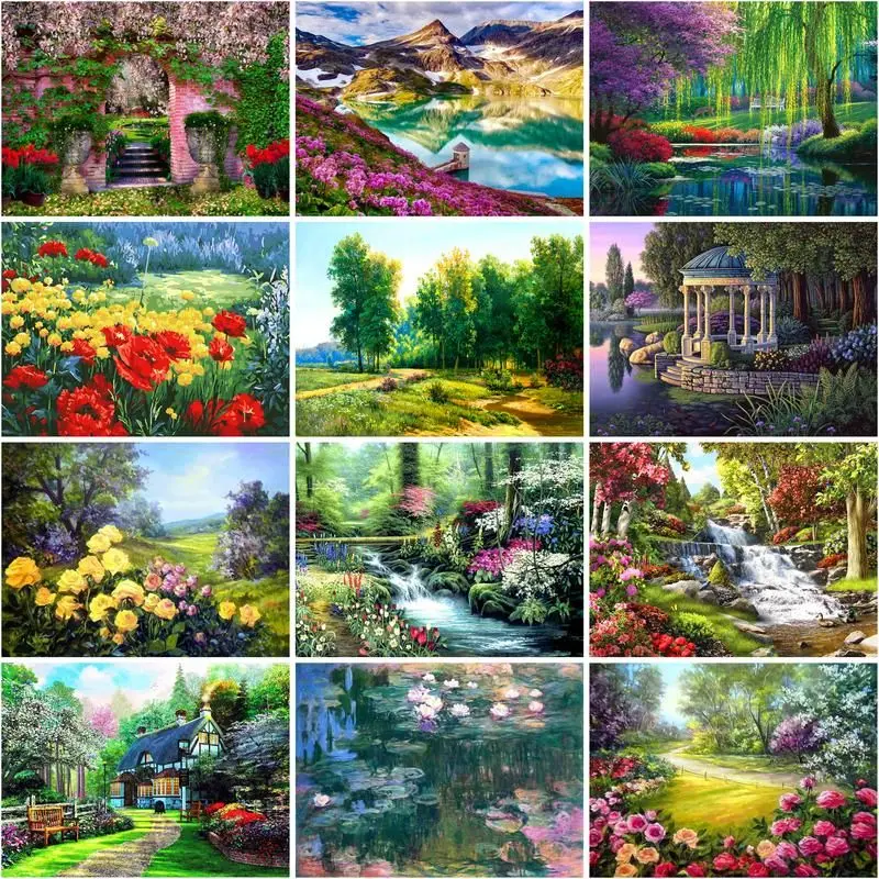 GATYZTORY Pictures By Number Spring Scenery Kits Home Decor Painting By Numbers Landscape Drawing On Canvas Handpainted Art Gift