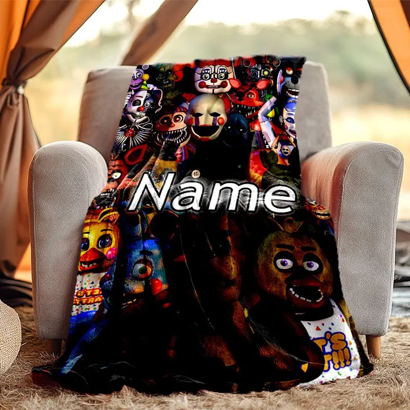 Personalized Five Nights At Freddy's Blanket Custom Name FNAF Characters Soft Fleece Throw Gift For Fans Horror Game Theme