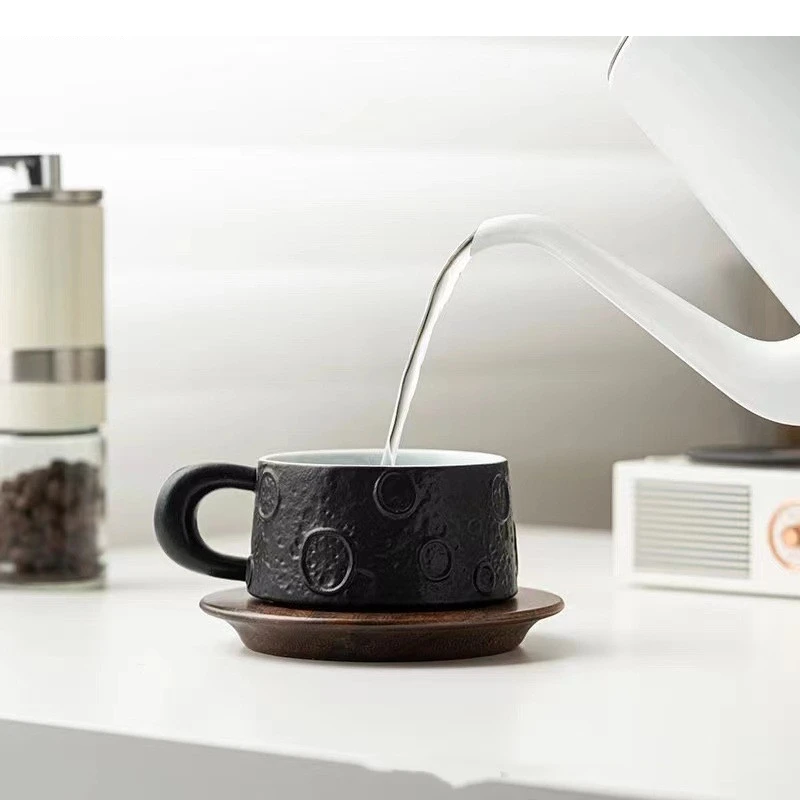 Meteorite Ceramic Mug Coffee Shop Afternoon Tea Cup and Plate Set Office Water Home Breakfast Beverage