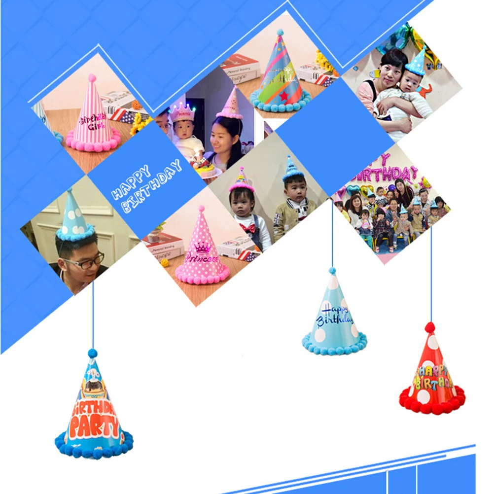

12 Pcs Happy Birthday Party Hats Cone Pearlescent Love Heart Cake for Kids Festive