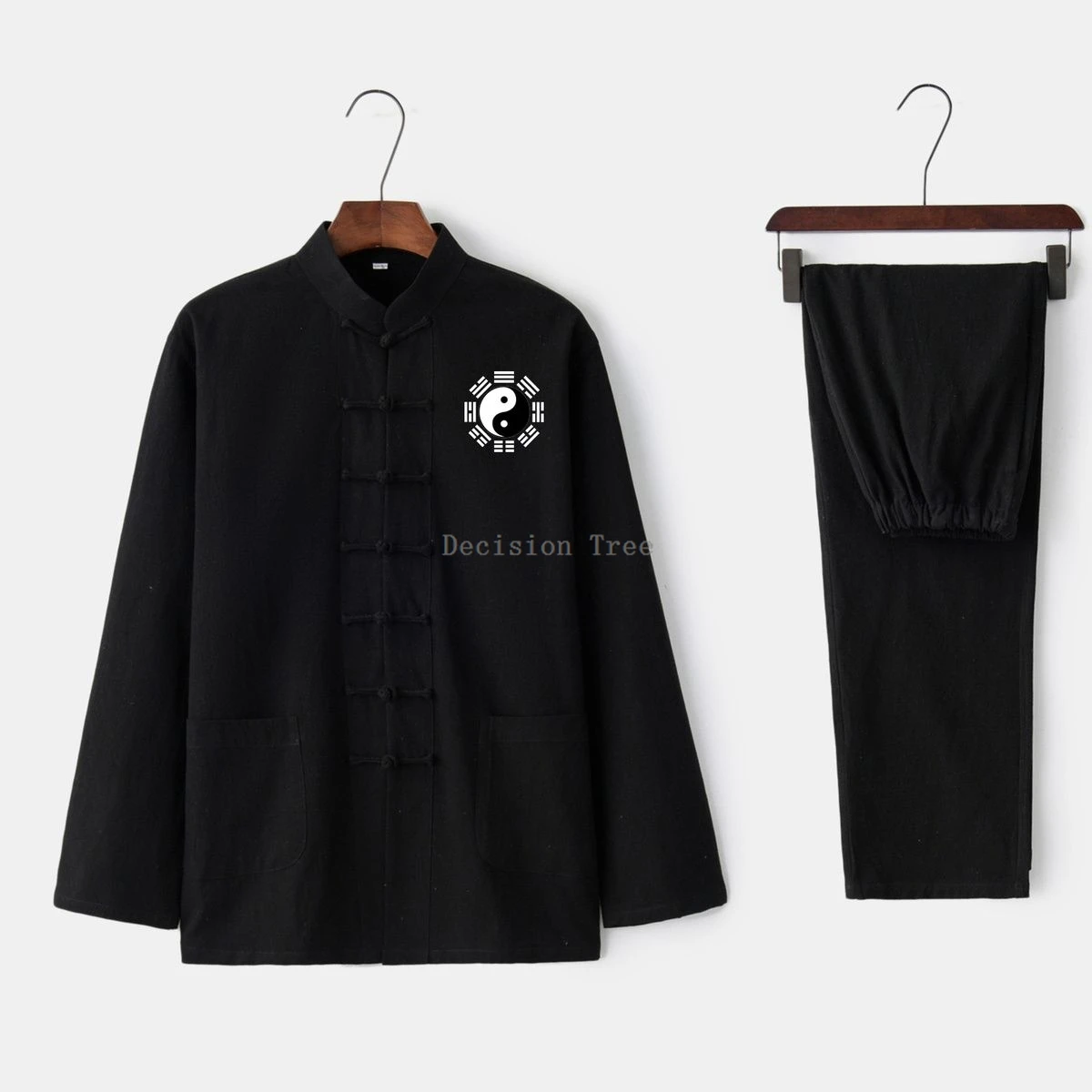 2024 new tai chi eight trigrams embroidery cotton linen chinese style loose tang suit men and women style zen dao training suit