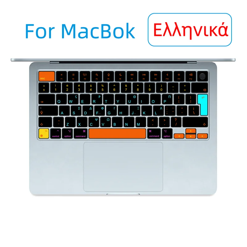 

Подходит для (Greek) Apple MacBook, наклейка на клавиатуру ноутбука, наклейка на клавиатуру, наклейка контрастного цвета Air Pro (13 14, 15, 16)