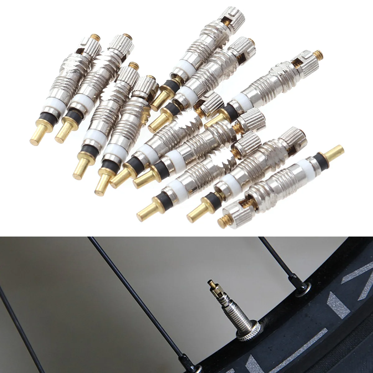 

12Pcs Valve Stem Cores Copper Nickel Plated Leak Stopper Tire Core Replacement Tubeless Road Bike Tire Core