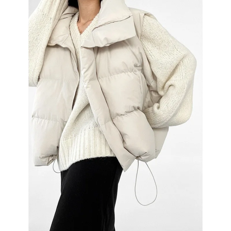 Women Y2k Parkas Vest Casual Coat Turn Down Collar Sleeveless Zipper Drawstring Hem Loose Office Jackets 2025 Autumn Winter