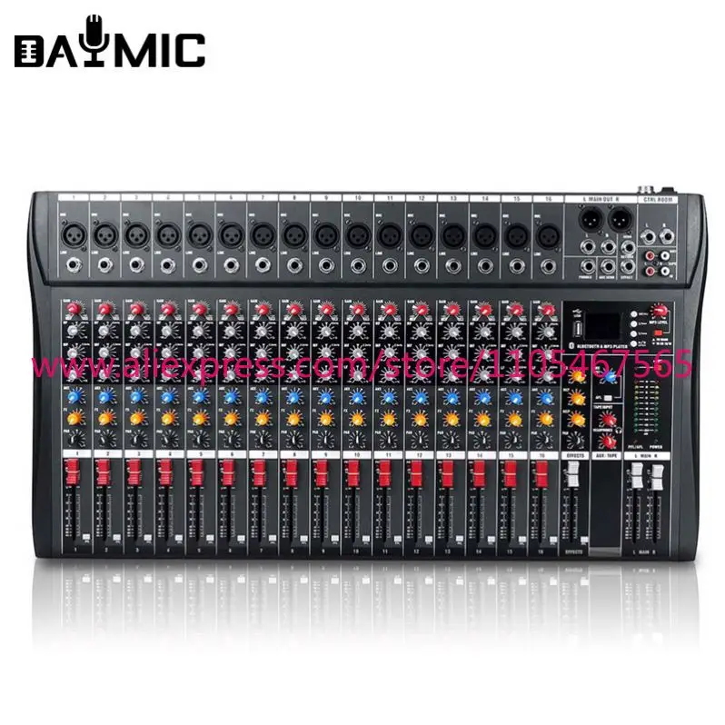 1PCS Wholesale 6 8 12 16 Channel Mixer USB DJ Mixer Console 48v Phantom Power Monitor Amplifier Mixer