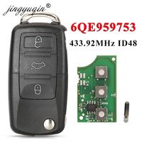 jingyuqin 6QE 959 753 Remote Car Key Fob 434MHz for Volkswagen VW Fox Gol Sharan 2010+ Saveiro2009-2012 6QE959753 Flip 3 Buttons