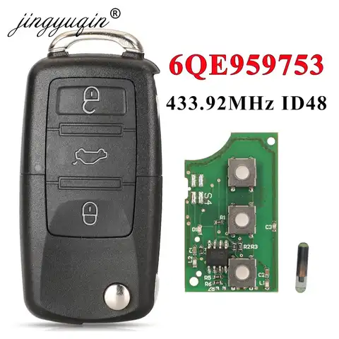 jingyuqin 6QE 959 753 Remote Car Key Fob 434MHz for Volkswagen VW Fox Gol Sharan 2010+ Saveiro2009-2012 6QE959753 Flip 3 Buttons