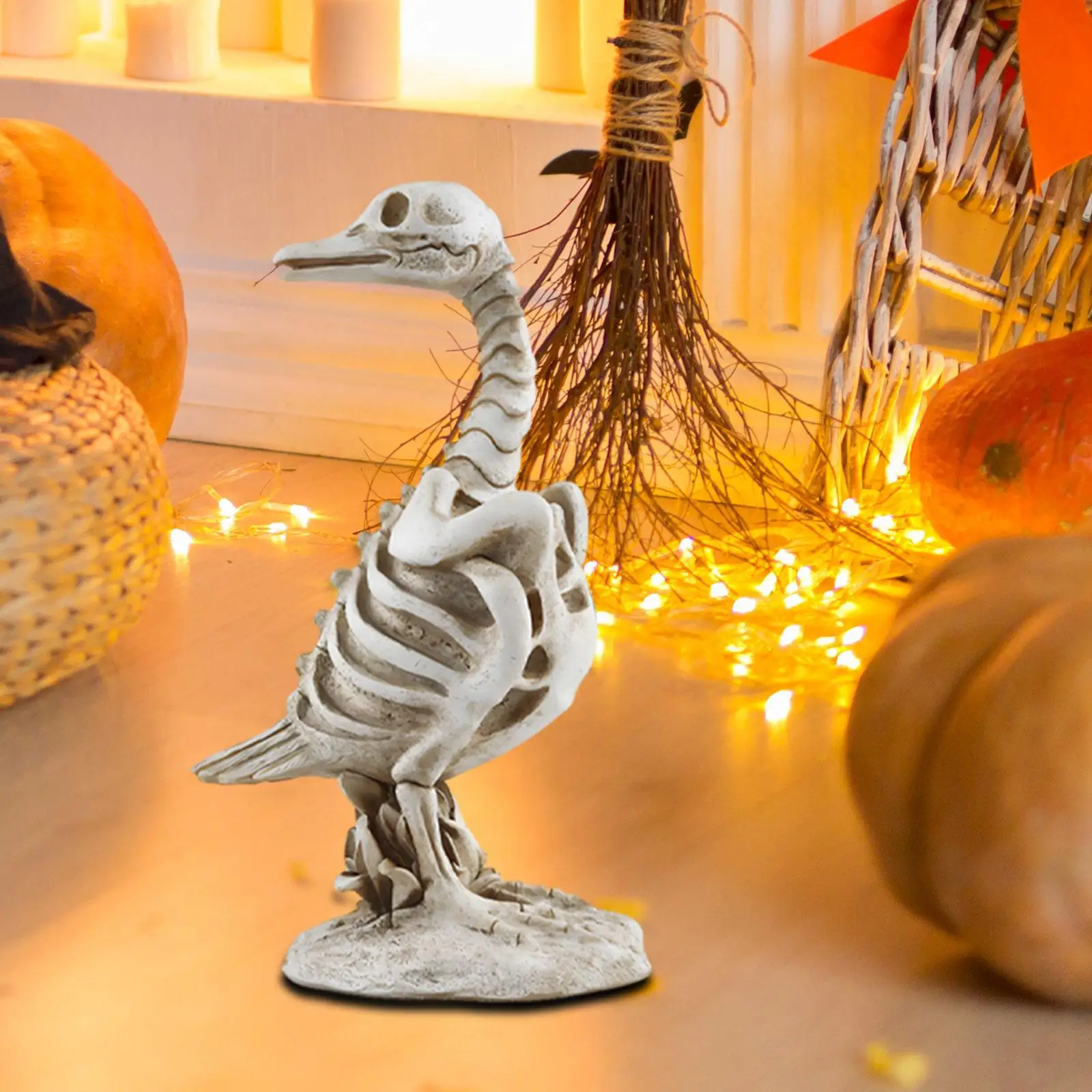 

Resin Figurine Home Bedroom Halloween Duck Skeleton Statue Animal Sculpture for Patio Farmhouse Windowsill Holiday Haunted House