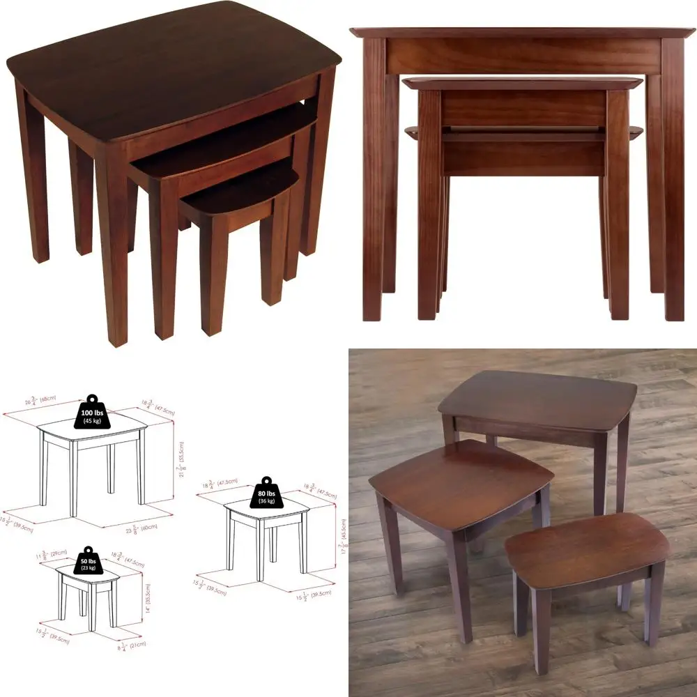 طاولات متداخلة من مجموعة Walnut Finish Bradley مقاس 21.9، 17.9، و14 ارتفاعات