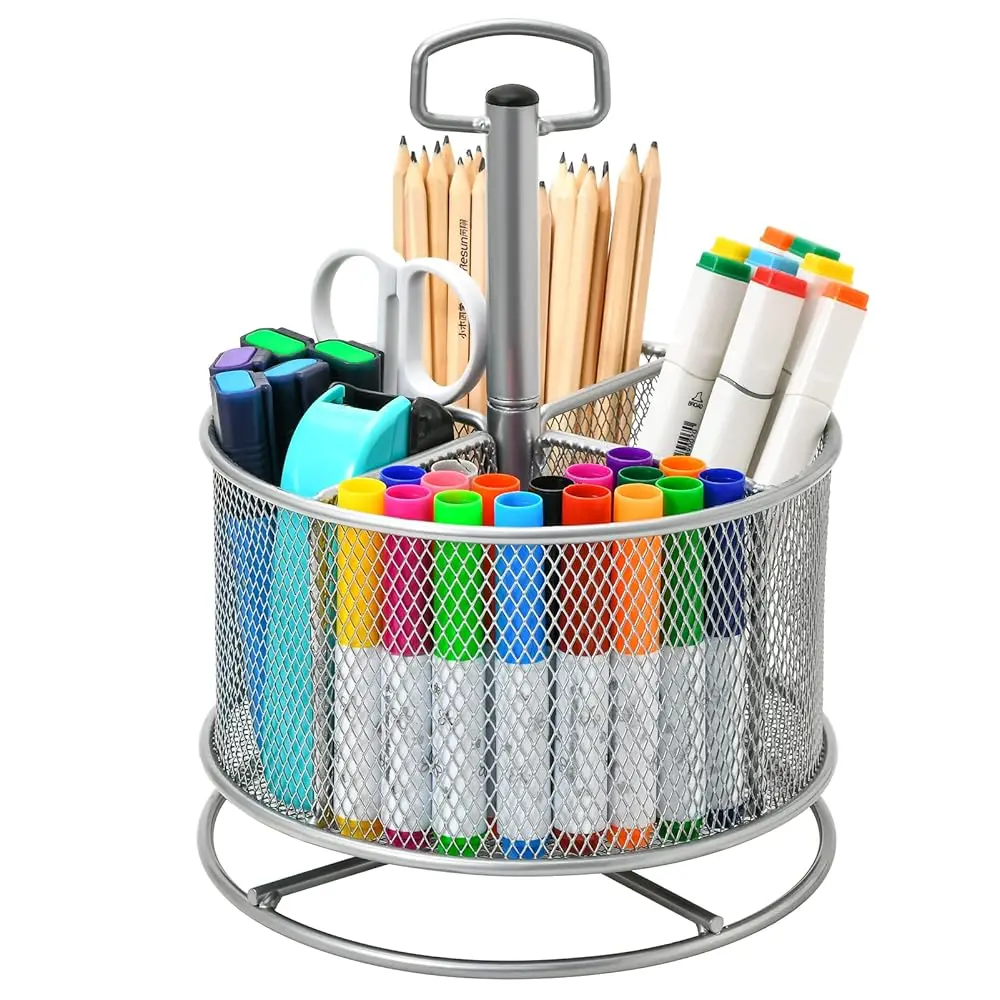 

Сетчатый настольный органайзер, вращающийся на 360 градусов многофункциональный держатель для ручек, настольный органайзер для канцелярских принадлежностей с 4 отделениями, для дома и офиса