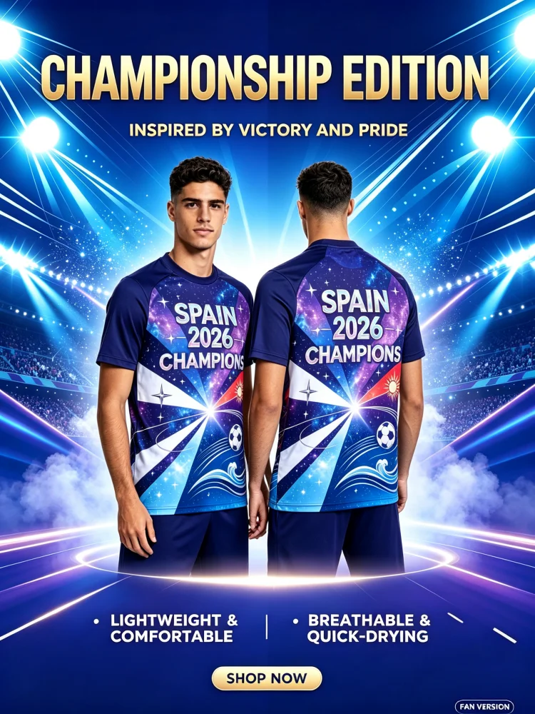 2026 Summer New Spanish Style Sports Jersey Championship Edition Fan Celebration Football T-shirt Uniform Tops Family Kids Tees