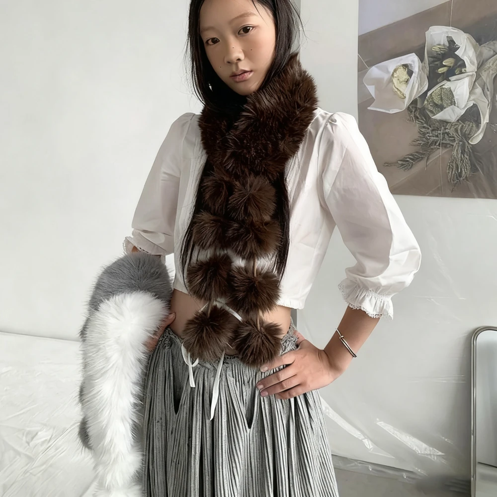 Syal Wanita Bulu Imitasi Rubah Musim Dingin, Syal Bulu Lembut Hangat Vintage, Aksesoris Sweater Mantel Katun Korea, Kerah Sweater