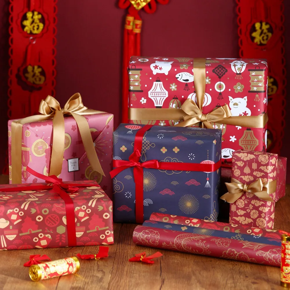 FTGT-Wrapping Paper Sheets Set of 6 ,Spring Festival Chinese New Year DIY Gift Red Wrapping Paper,70cm x 50cm