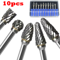 10pcs Carbide Burr Set, Hard Alloy Tungsten Steel Double Cut Rotary File Milling Cutter Head, Woodworking Grinding Carvin