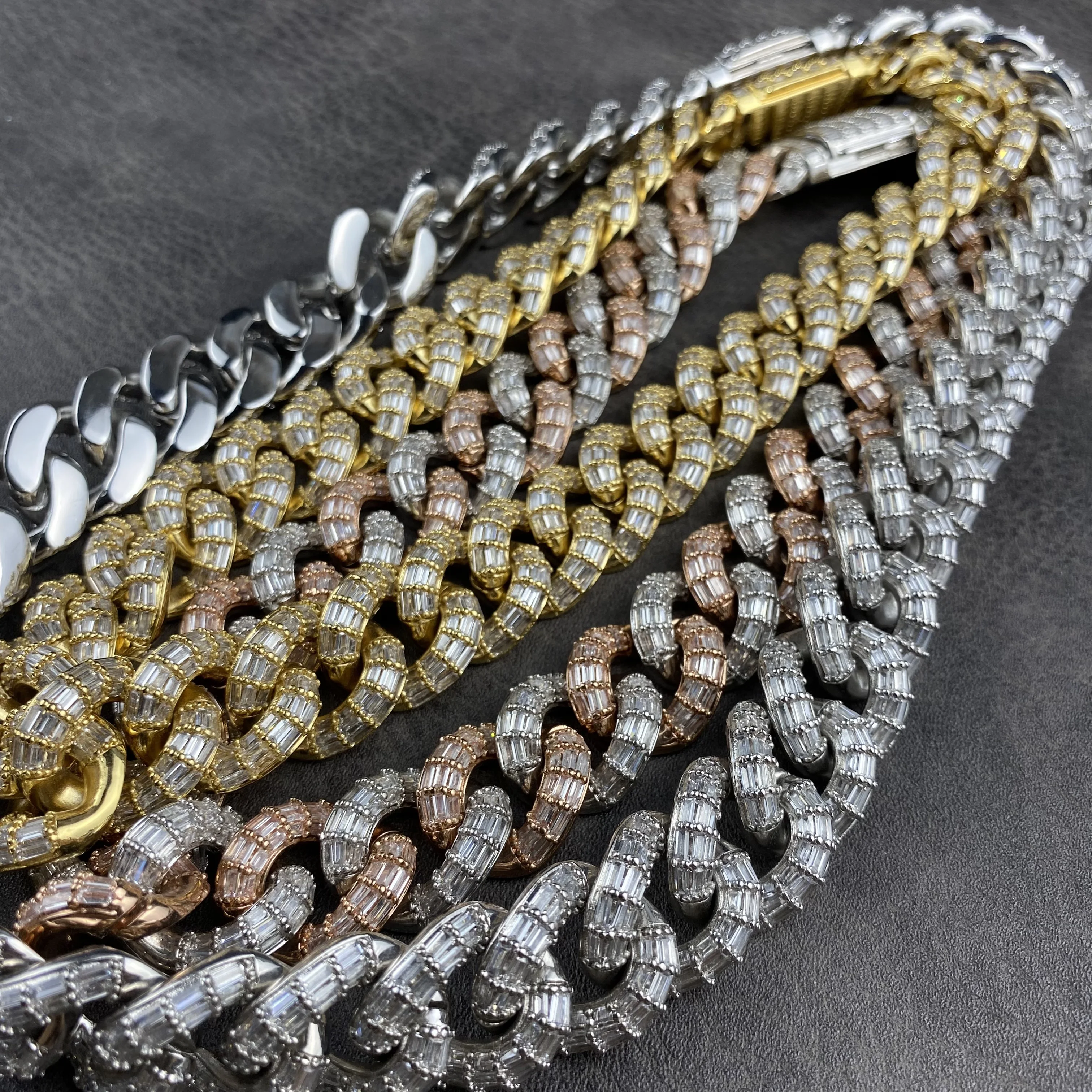 19mm Wholesale Luxury Baguette Cuban Chain Jewelry Iced Out Hip Hop Miami Cuban link chains gold plate Fine necklaces bracelets