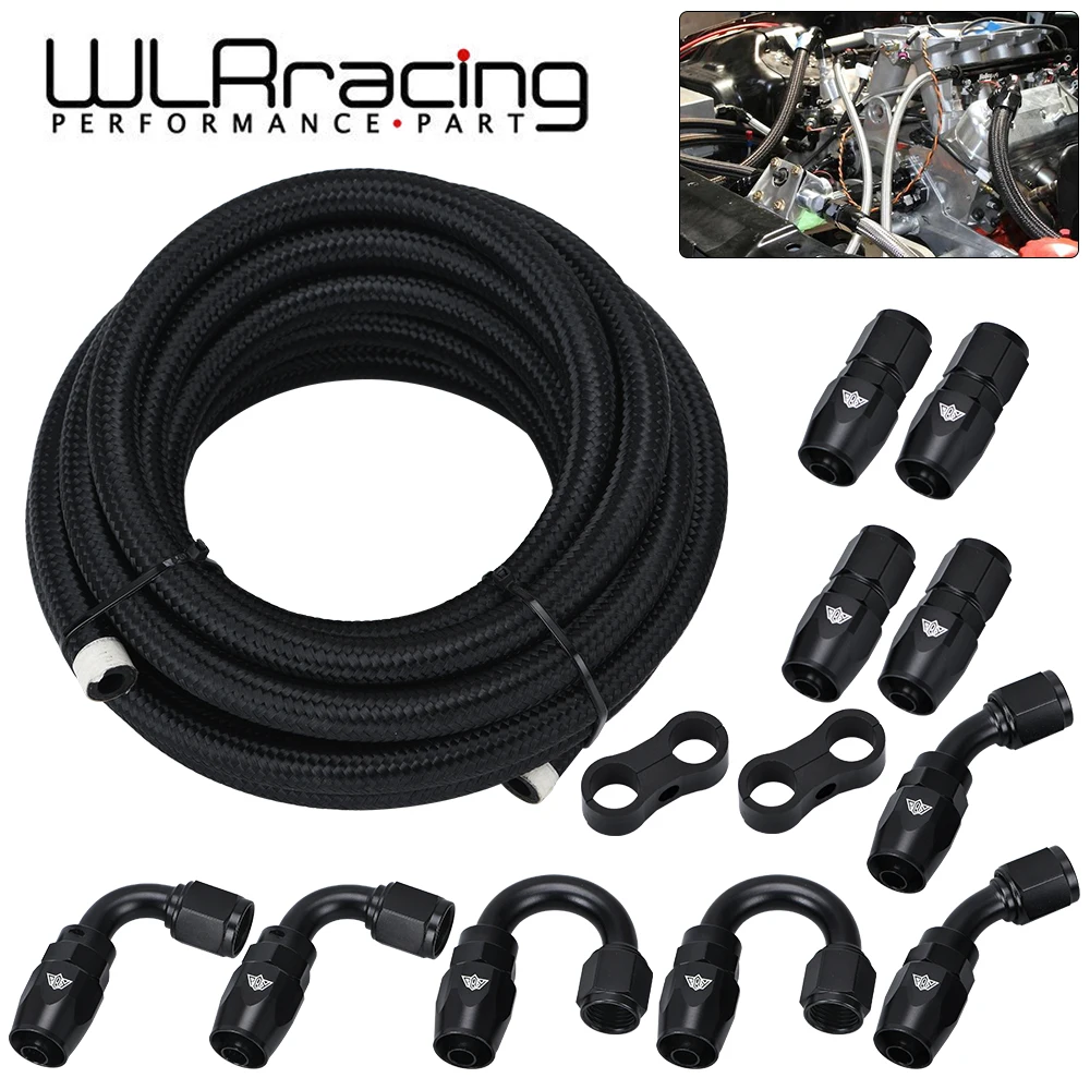 0/45/90/180 Degree Swivel Hose End Oil Cooler Hose Adapter+5M Double  Braided Fuel Hose Line+Tubing Clamp AN6