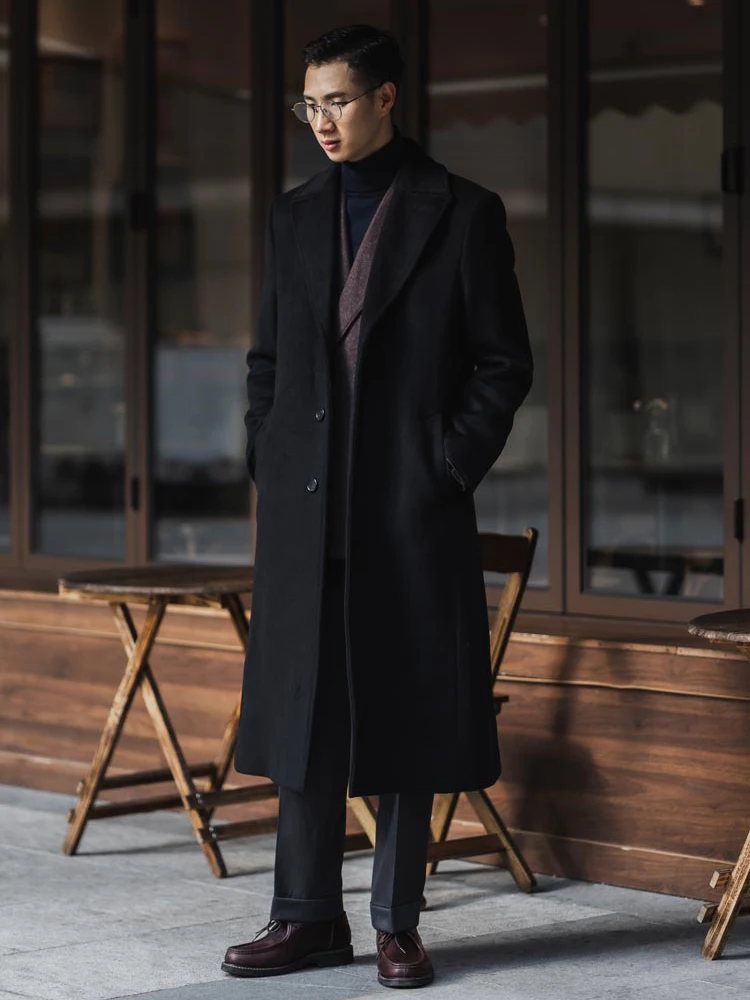 

Mauroicardi Autumn Winter Long Warm Black Trench Coat Men Single Breasted Luxury Wool Blends Overcoat 2022 High Quality Clothing