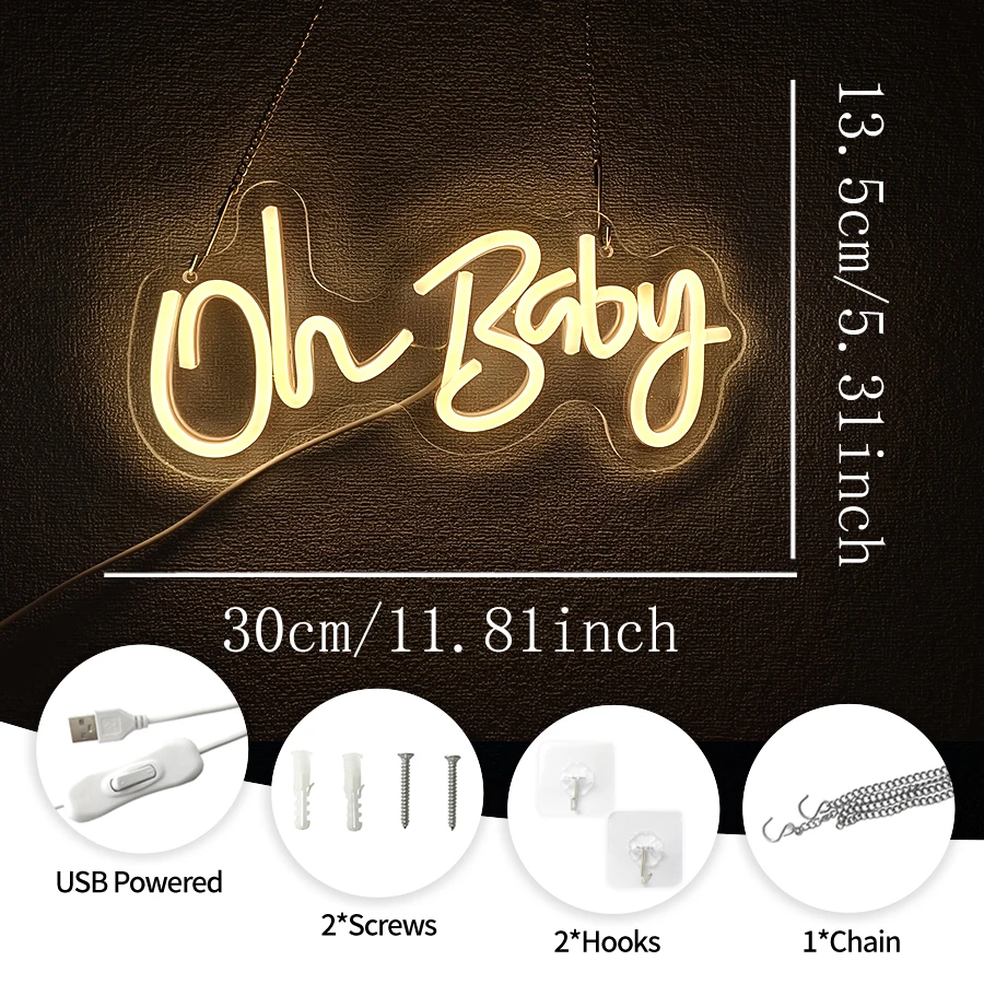 Oh Baby Neon Sign For Wall Decor,Led Neon Light For Party Decoration,Shower, Birthday, Wedding, Bedroom Decor,Gender Reveal