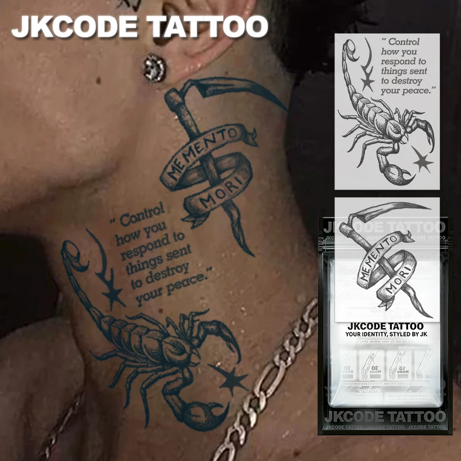 2-Piece Semi-Permanent Halloween Tattoo Set | Dark-Colored Scorpion, Axe Tattoo, Bold Sketch Neck Tattoo | Rock Style Waterproof Tattoos for Men, Realistic Fake Tattoos, Non-Reflective for 7-14 Days, Magic Tattoos That Last 1-2 Weeks, Perfect Gift.
