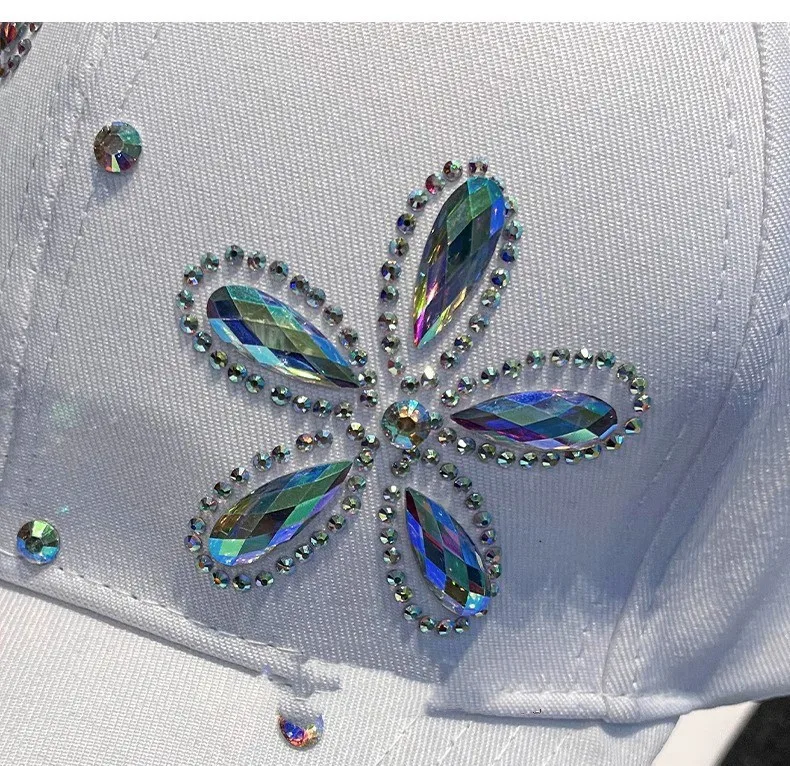 Flor Rhinestone Boné de beisebol, sol-sombreamento, outdoor outing, pato língua, rua, Hip-Hop, ajustável rebote cap, moda