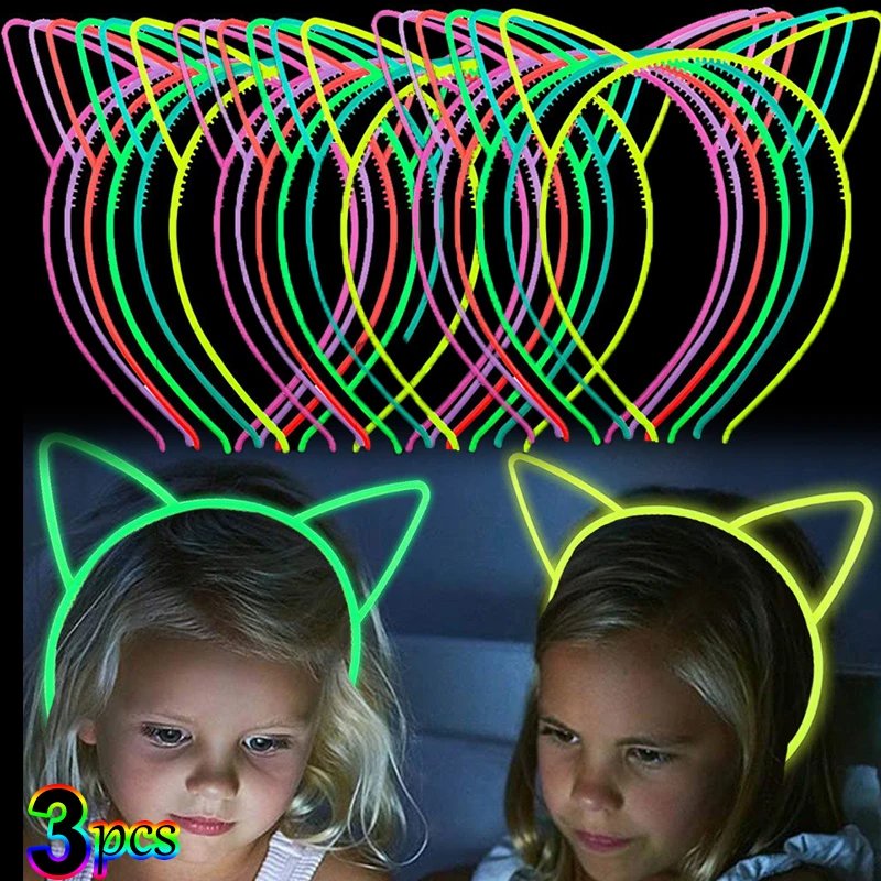 1/3pcs Luminous Cat Ear Headband Fluorescent Hair band Glow in the Dark For Kid Girls Birthday Wedding Party Decoration Supplies