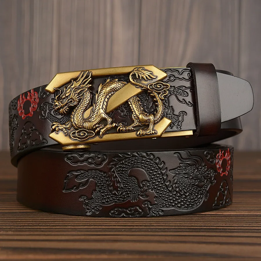 

2023 New Vintage Automatic Buckle Men's Cow Leather Belt National Style Personalized Trouser Belt