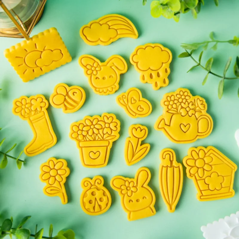 Weather Spring Collection Cookie Mold Bee Flower Rabbit Umbrella Sun Fondant Embosser Cutter Easter Birthday Cake Decoating Tool